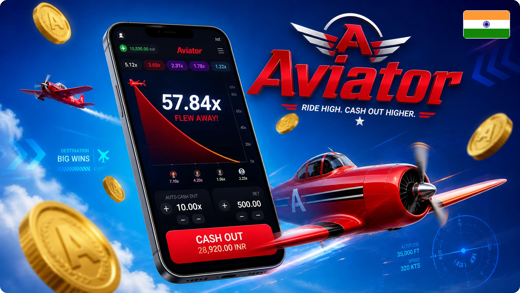 Aviator mobile cash out screen with 57.84x multiplier